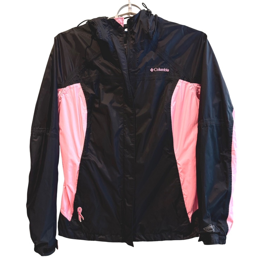 Columbia Rain Jacket Black Pink Breast Cancer Awareness Hooded Womens‎ Large